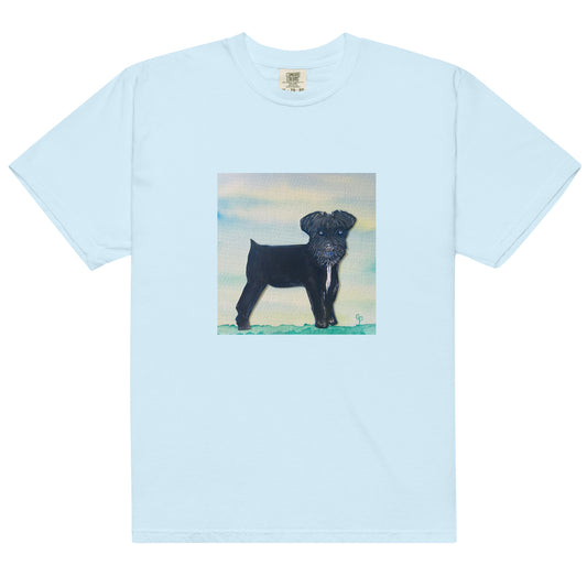 Light blue t-shirt with a black dog graphic on a white background