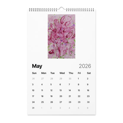 Watercolor art wall calendar featuring original paintings, showcasing vibrant seasonal artwork for each month, printed on high-quality paper for home or office décor.