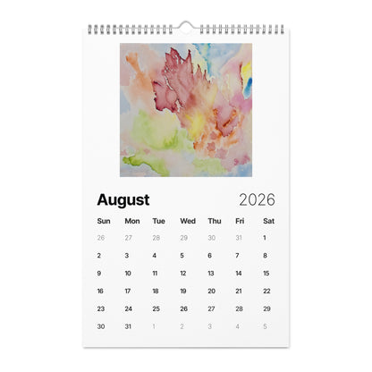 Watercolor art wall calendar featuring original paintings, showcasing vibrant seasonal artwork for each month, printed on high-quality paper for home or office décor.