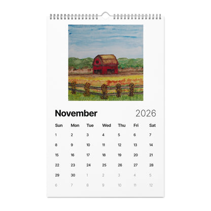 Watercolor art wall calendar featuring original paintings, showcasing vibrant seasonal artwork for each month, printed on high-quality paper for home or office décor.
