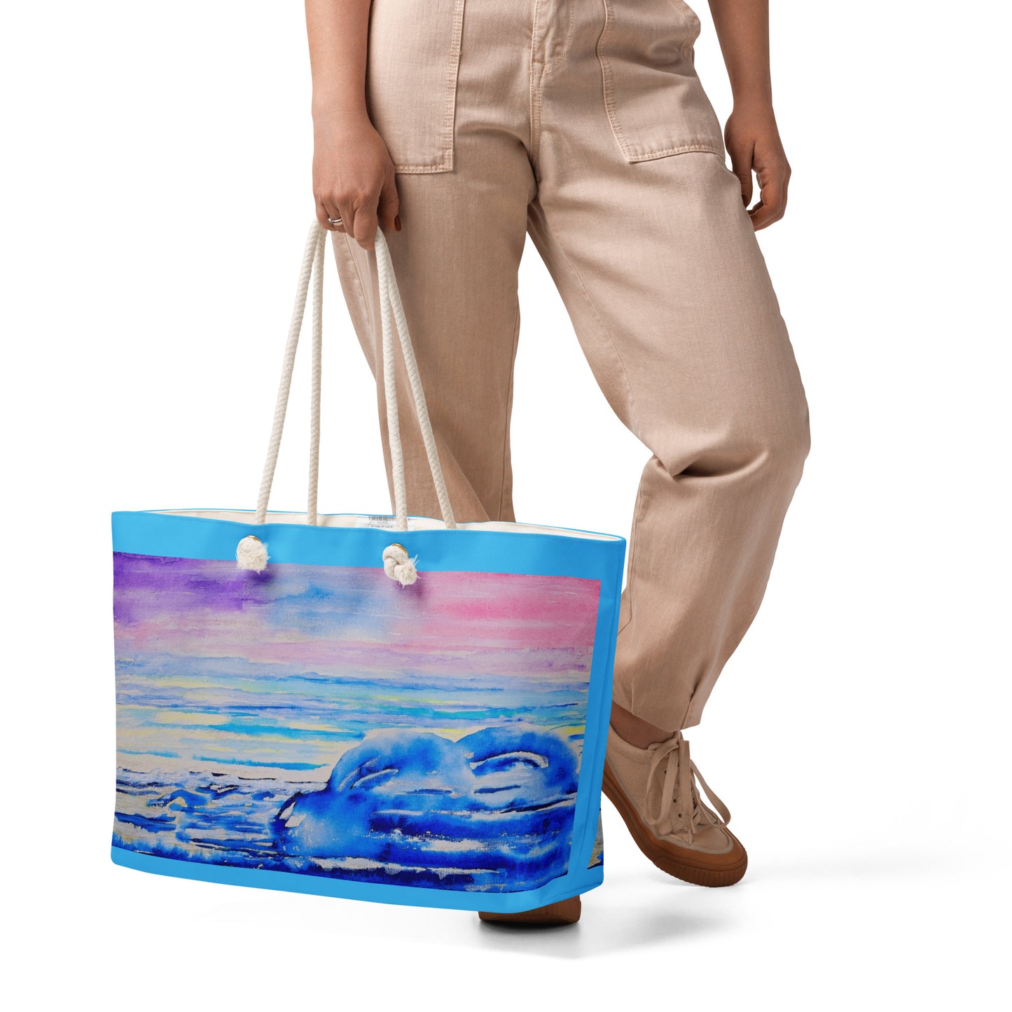 Oversized weekender bag with original watercolor artwork, featuring a spacious interior, sturdy straps, and lightweight design—perfect for travel, overnight stays, or stylish carry-on use.
