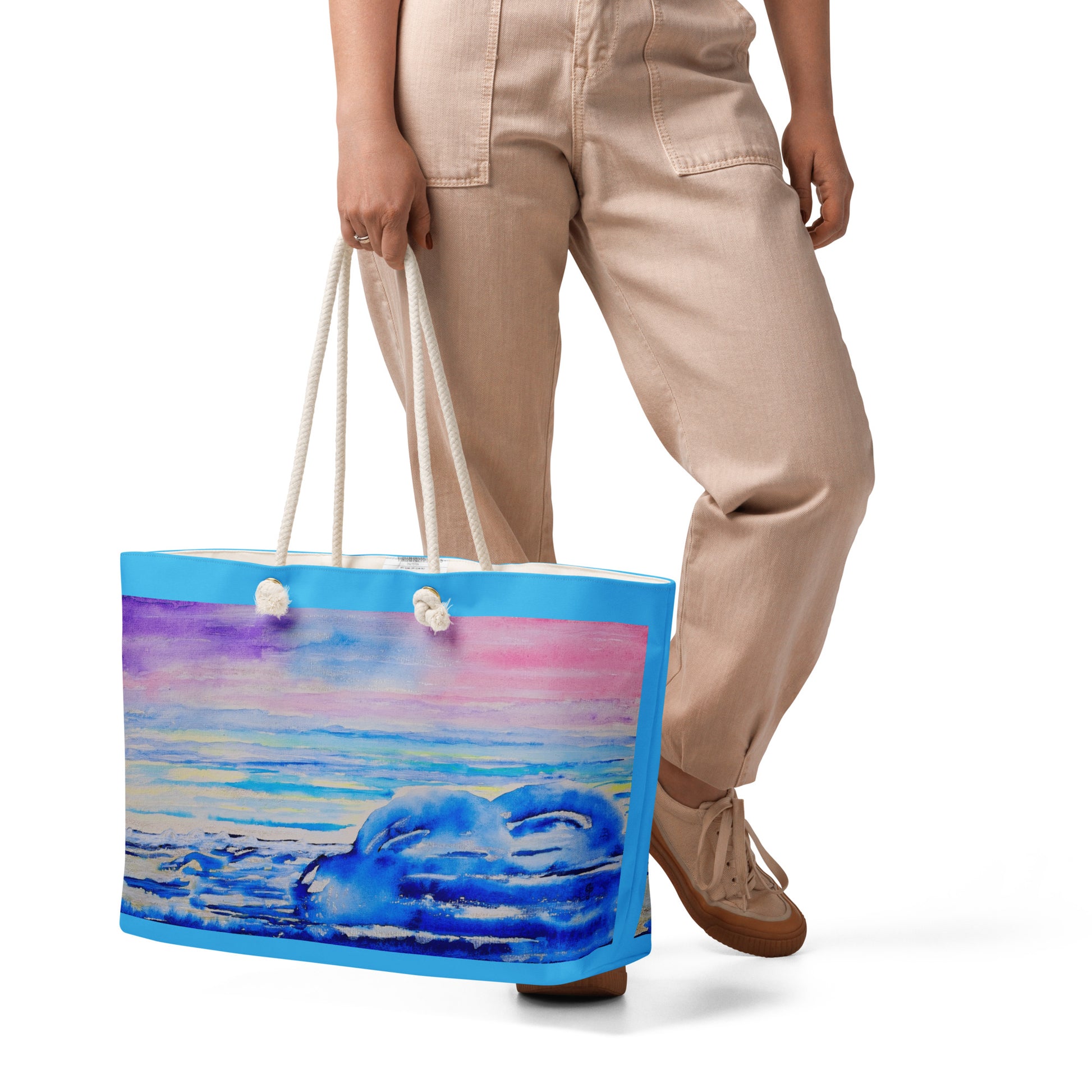 Oversized weekender bag with original watercolor artwork, featuring a spacious interior, sturdy straps, and lightweight design—perfect for travel, overnight stays, or stylish carry-on use.