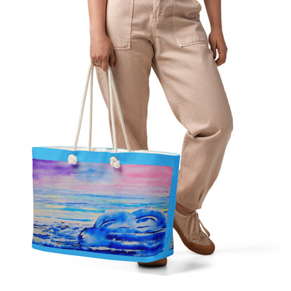 Oversized weekender bag with original watercolor artwork, featuring a spacious interior, sturdy straps, and lightweight design—perfect for travel, overnight stays, or stylish carry-on use.