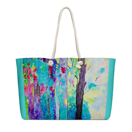 Oversized weekender bag with original watercolor artwork, featuring a spacious interior, sturdy straps, and lightweight design—perfect for travel, overnight stays, or stylish carry-on use.