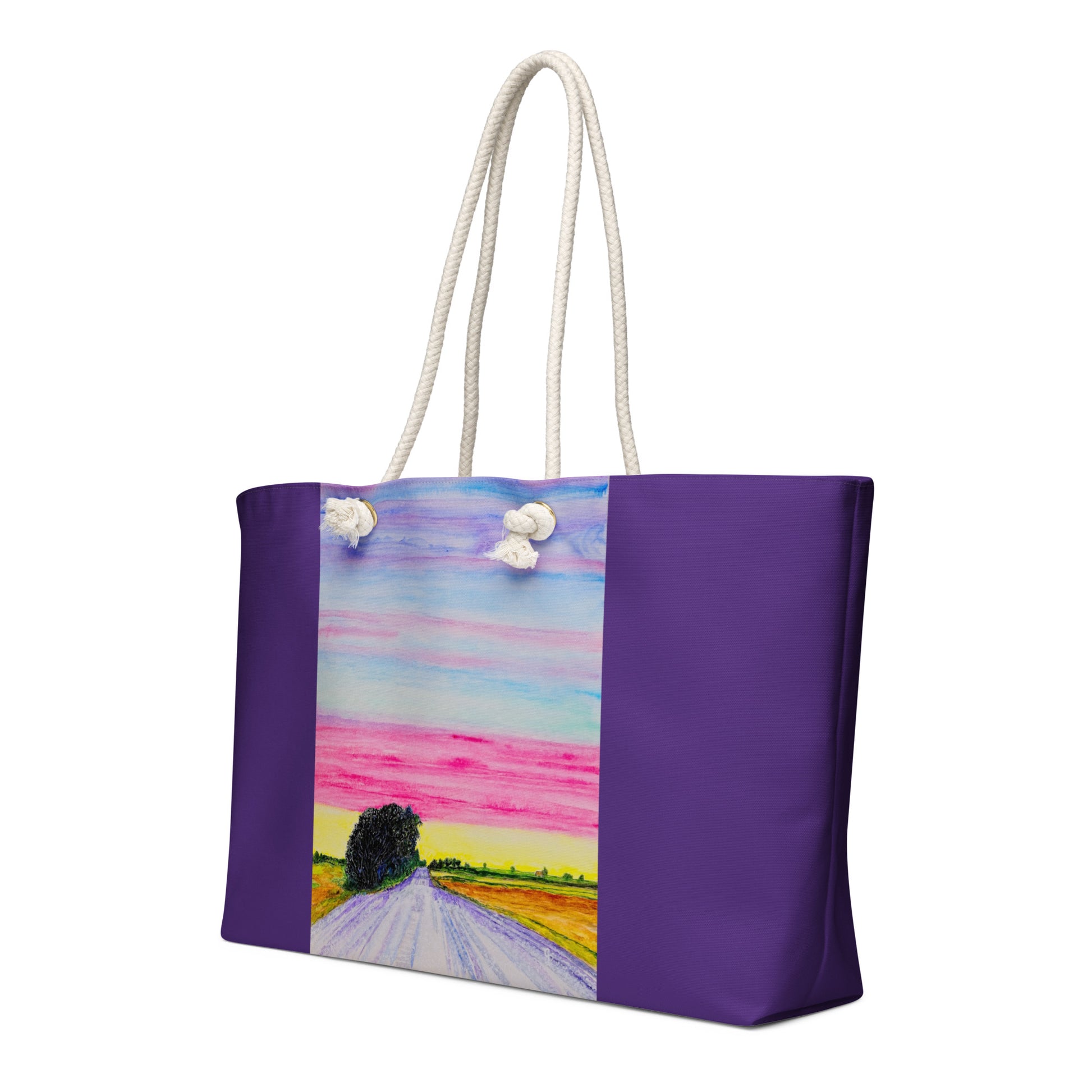 Oversized weekender bag with original watercolor artwork, featuring a spacious interior, sturdy straps, and lightweight design—perfect for travel, overnight stays, or stylish carry-on use.