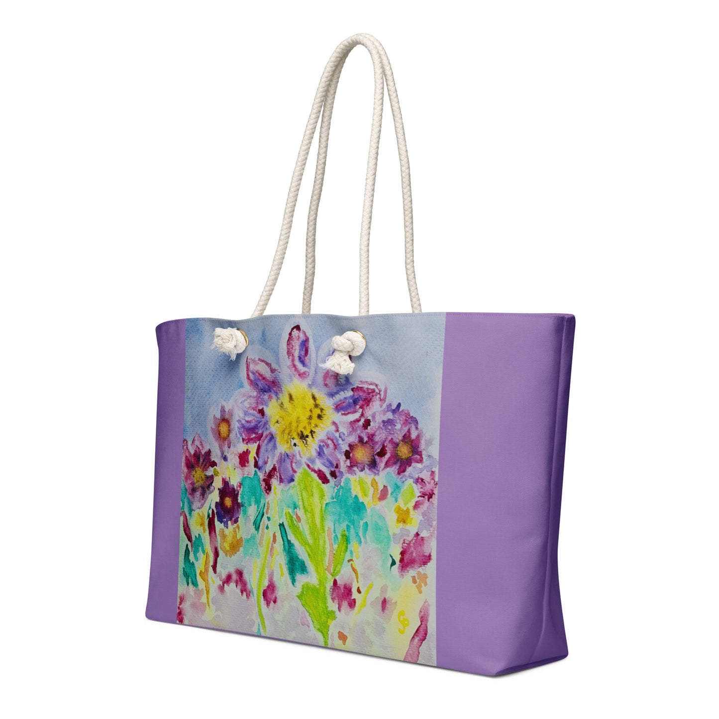Tote bag with floral design on a white background