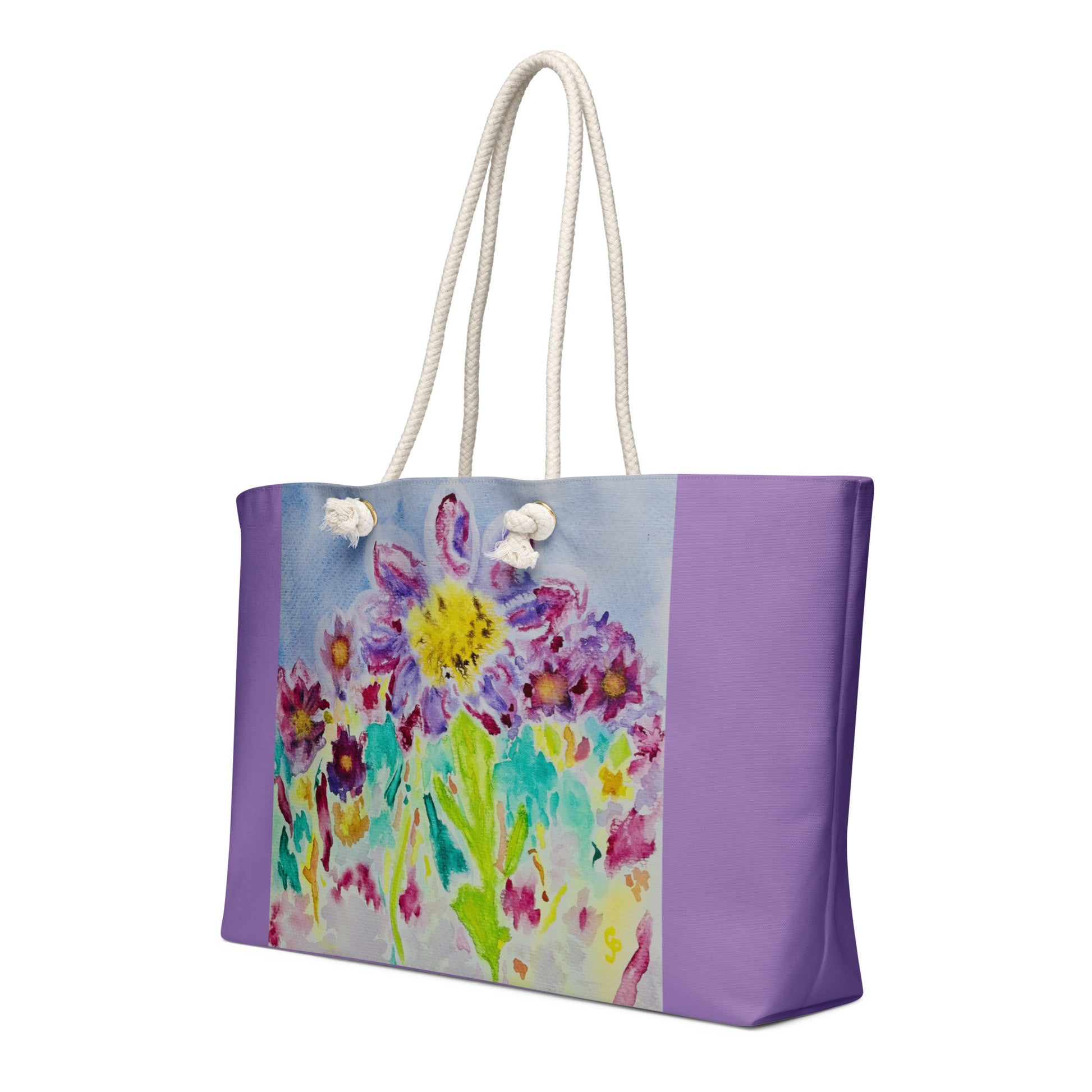 Tote bag with floral design on a white background