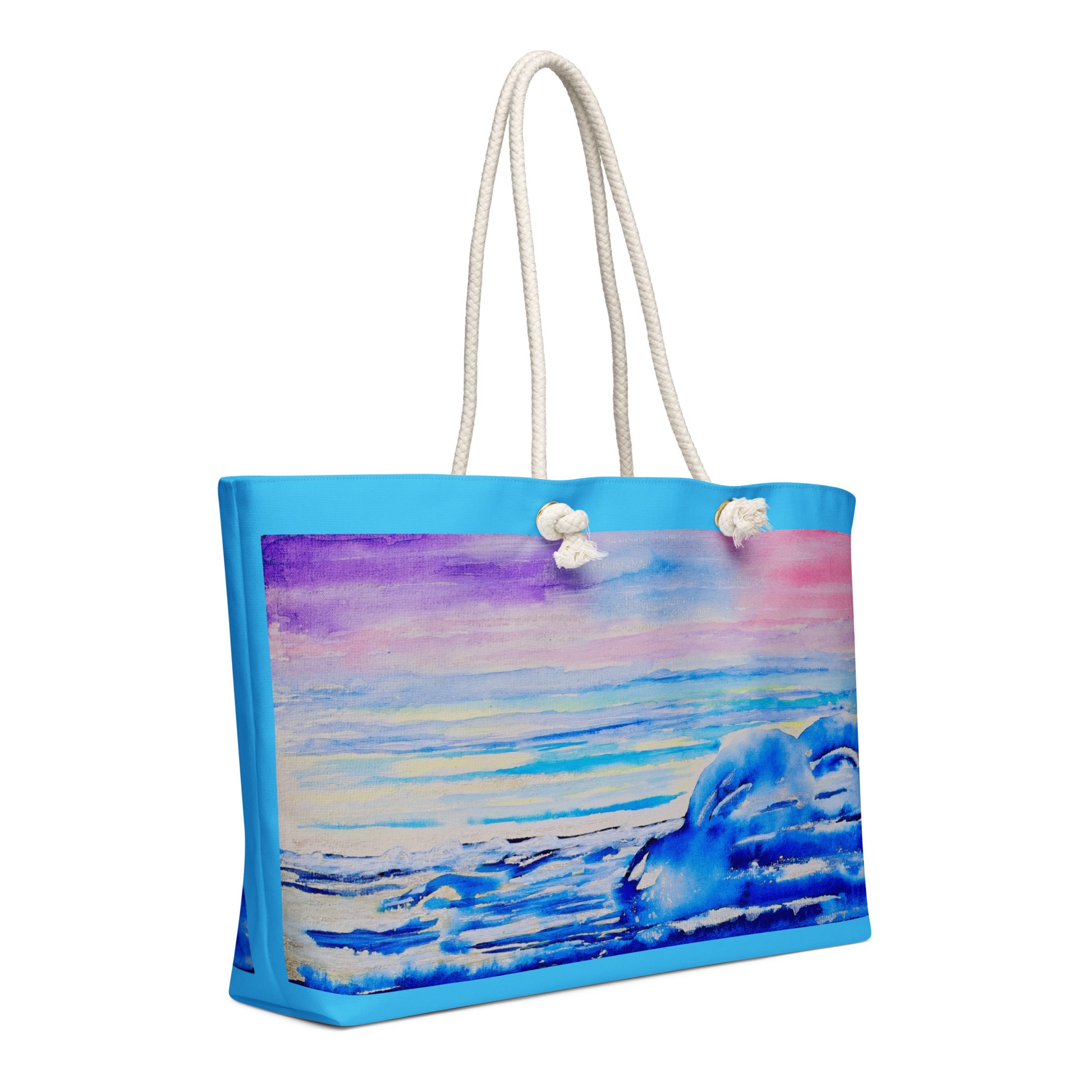 Oversized weekender bag with original watercolor artwork, featuring a spacious interior, sturdy straps, and lightweight design—perfect for travel, overnight stays, or stylish carry-on use.