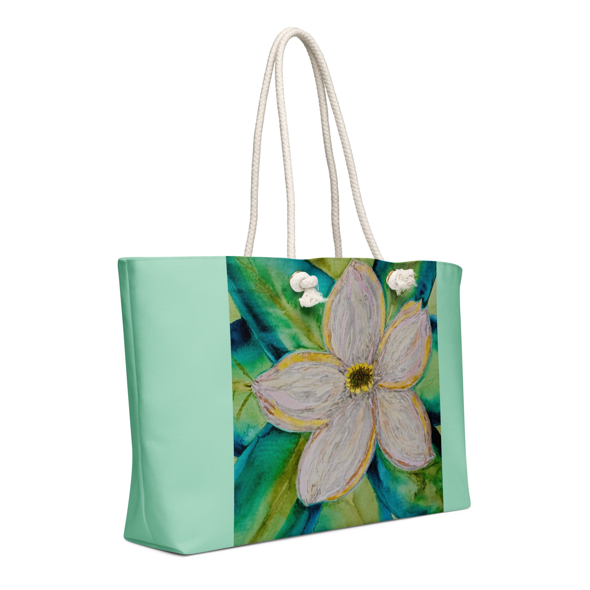 Oversized weekender bag with original watercolor artwork, featuring a spacious interior, sturdy straps, and lightweight design—perfect for travel, overnight stays, or stylish carry-on use.