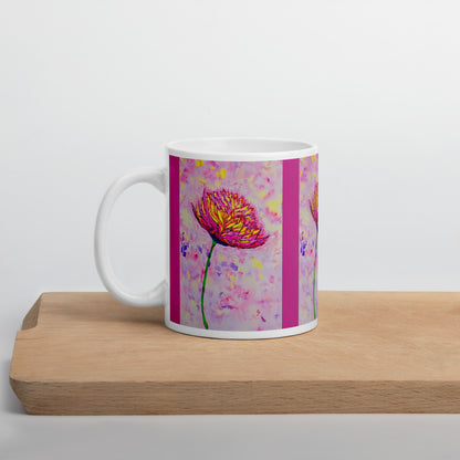 Ceramic mug featuring original artwork, perfect for coffee, tea, or hot cocoa—microwave and dishwasher safe, ideal for daily use, gifting, or adding artistic charm to your kitchen.