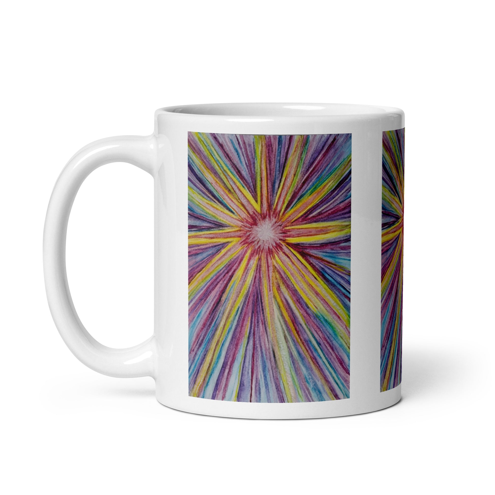 Ceramic mug featuring original artwork, perfect for coffee, tea, or hot cocoa—microwave and dishwasher safe, ideal for daily use, gifting, or adding artistic charm to your kitchen.