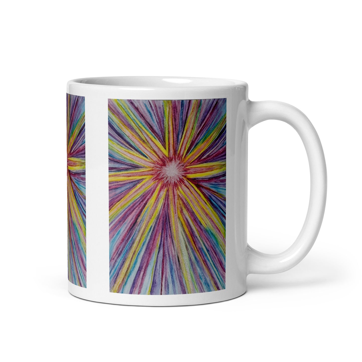 Ceramic mug featuring original artwork, perfect for coffee, tea, or hot cocoa—microwave and dishwasher safe, ideal for daily use, gifting, or adding artistic charm to your kitchen.