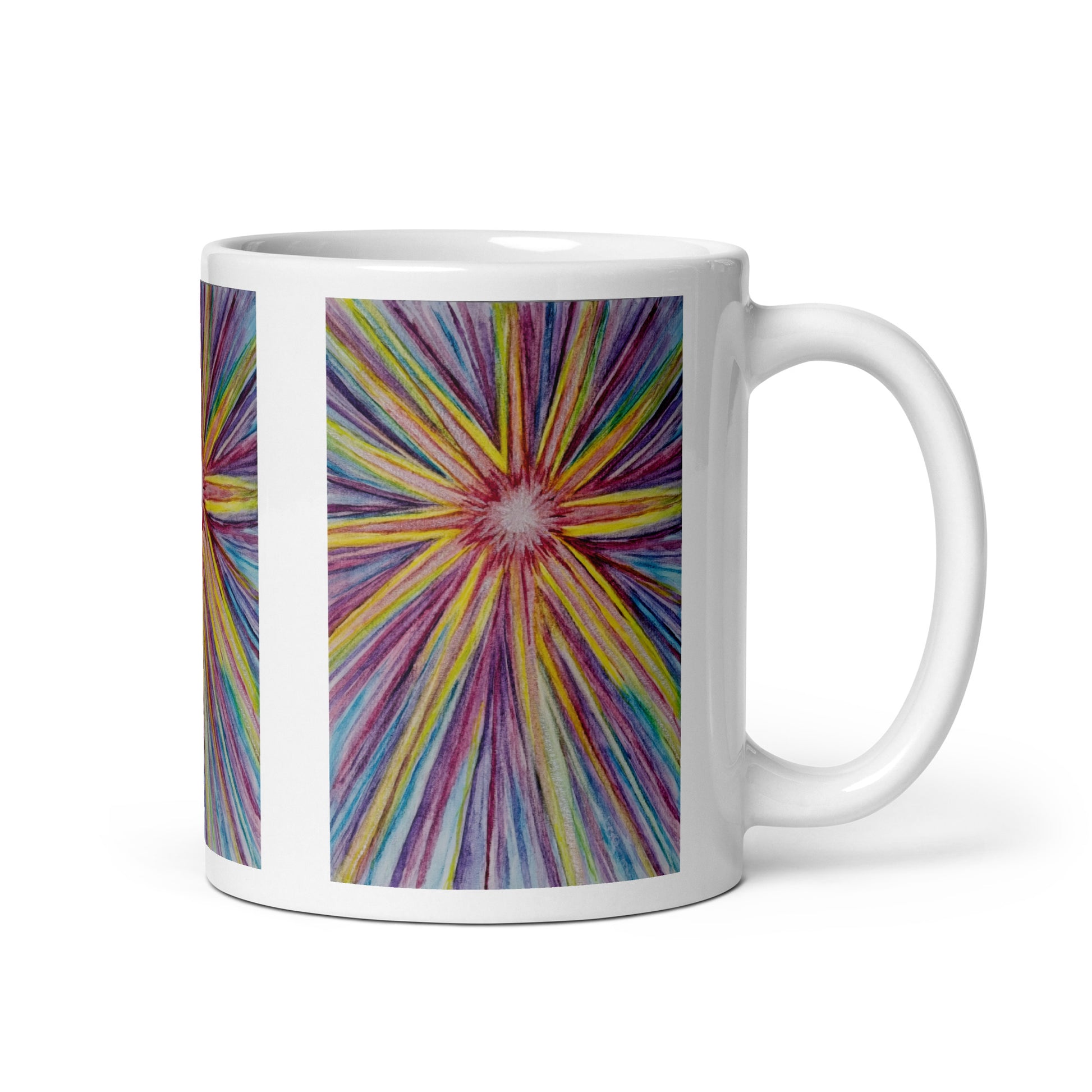 Ceramic mug featuring original artwork, perfect for coffee, tea, or hot cocoa—microwave and dishwasher safe, ideal for daily use, gifting, or adding artistic charm to your kitchen.