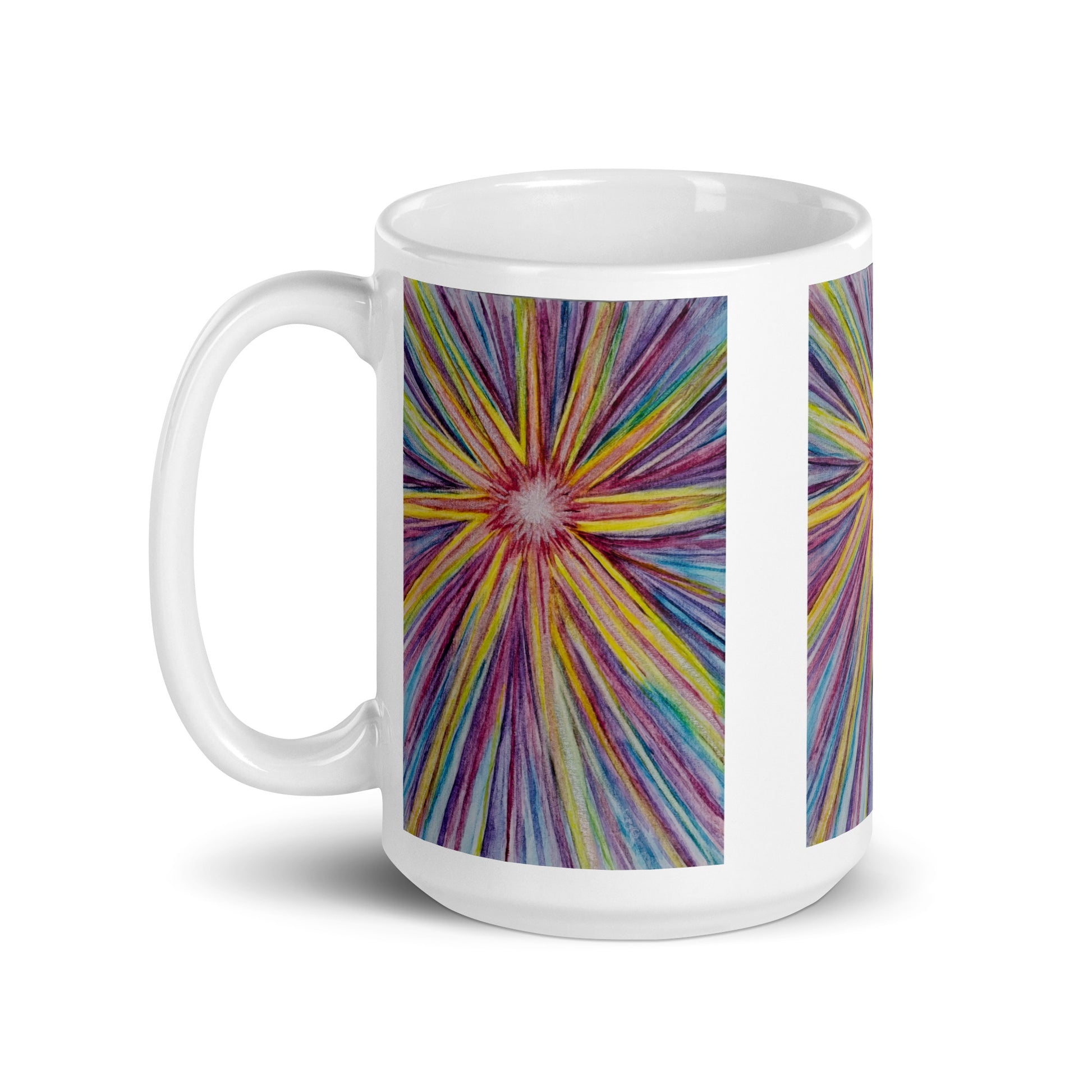 Ceramic mug featuring original artwork, perfect for coffee, tea, or hot cocoa—microwave and dishwasher safe, ideal for daily use, gifting, or adding artistic charm to your kitchen.