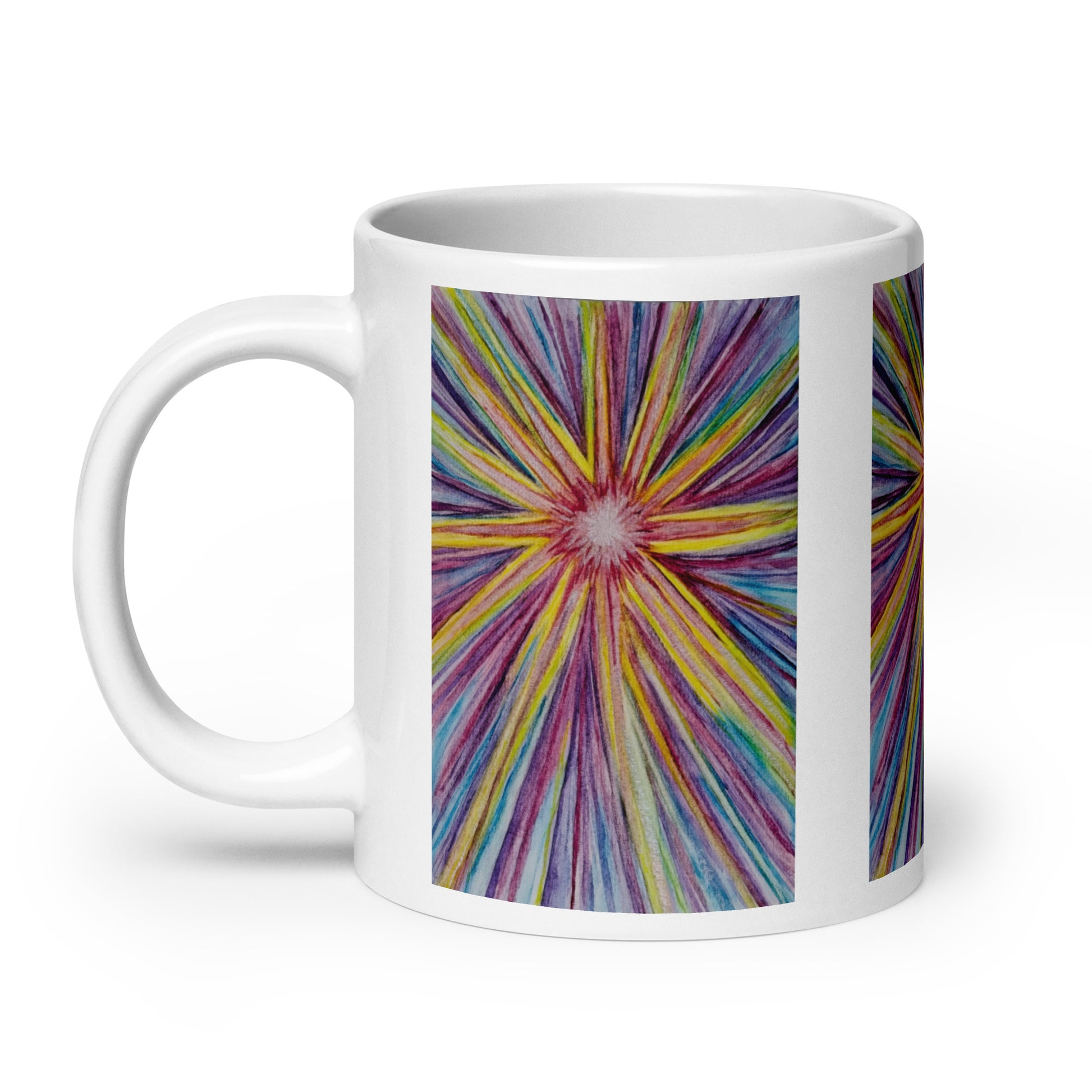 Ceramic mug featuring original artwork, perfect for coffee, tea, or hot cocoa—microwave and dishwasher safe, ideal for daily use, gifting, or adding artistic charm to your kitchen.