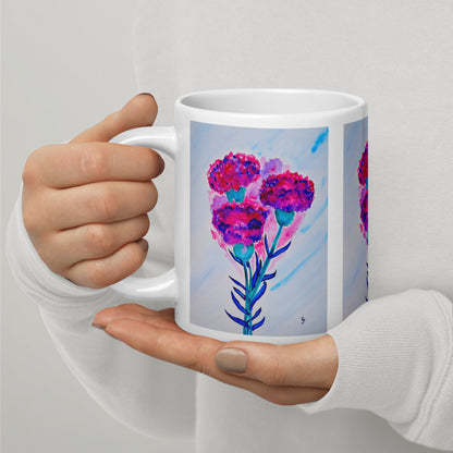 Ceramic mug featuring original artwork, perfect for coffee, tea, or hot cocoa—microwave and dishwasher safe, ideal for daily use, gifting, or adding artistic charm to your kitchen.
